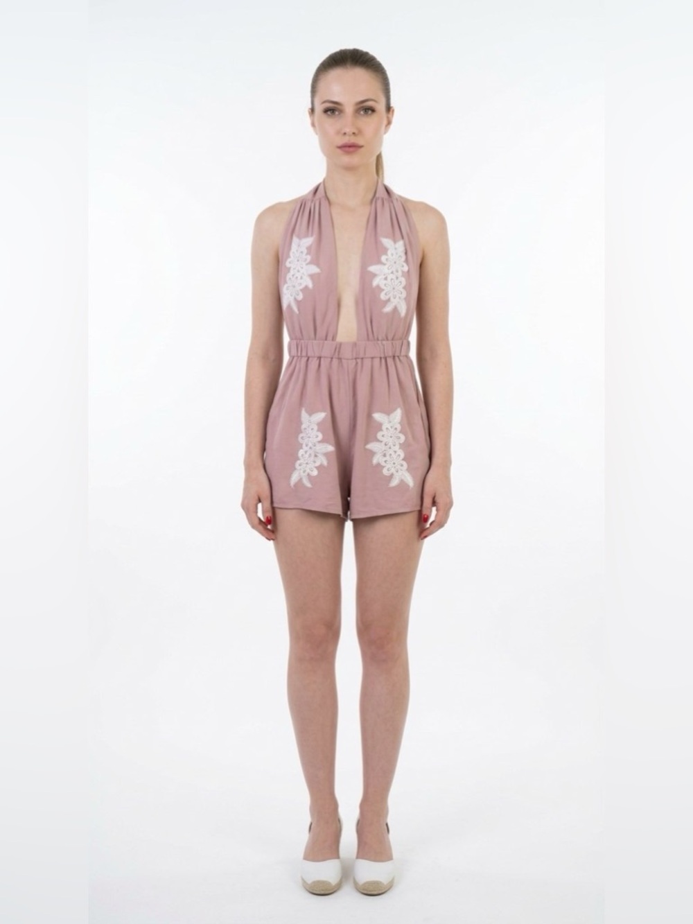 PINK ROMPER PLUNGING NECK PINK  BARBIE BLUSH ROMPERS ELASTIC WAISTBAND MEDIUM - Picture 3 of 11